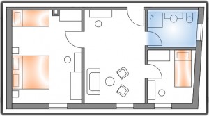 Hotelzimmer: Klettern und Abseilen
